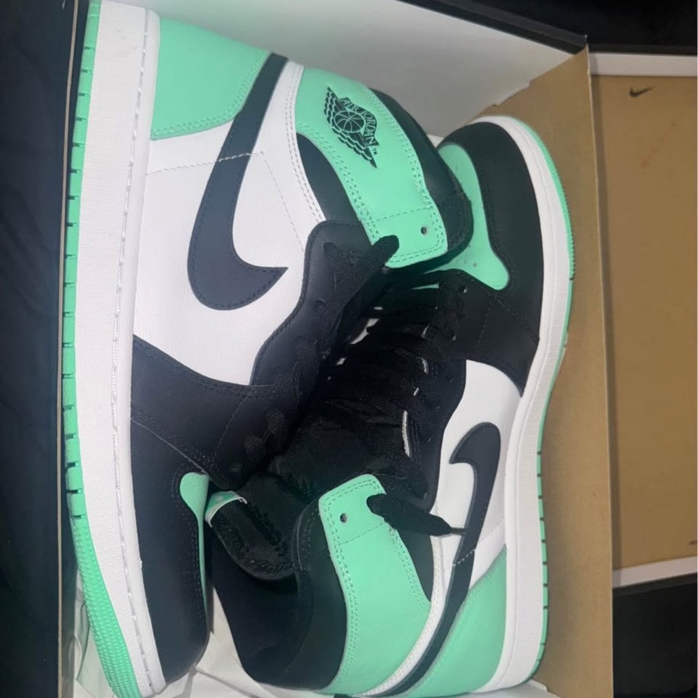 Mint Green and Black High-Top Jordan 1